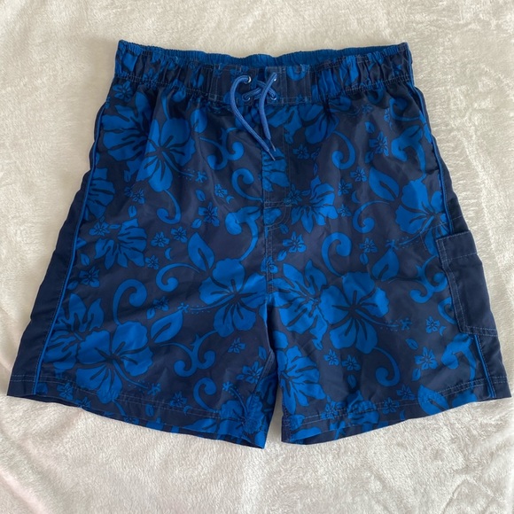 Faded Glory Other - Blue and navy hibiscus print swimming trunks